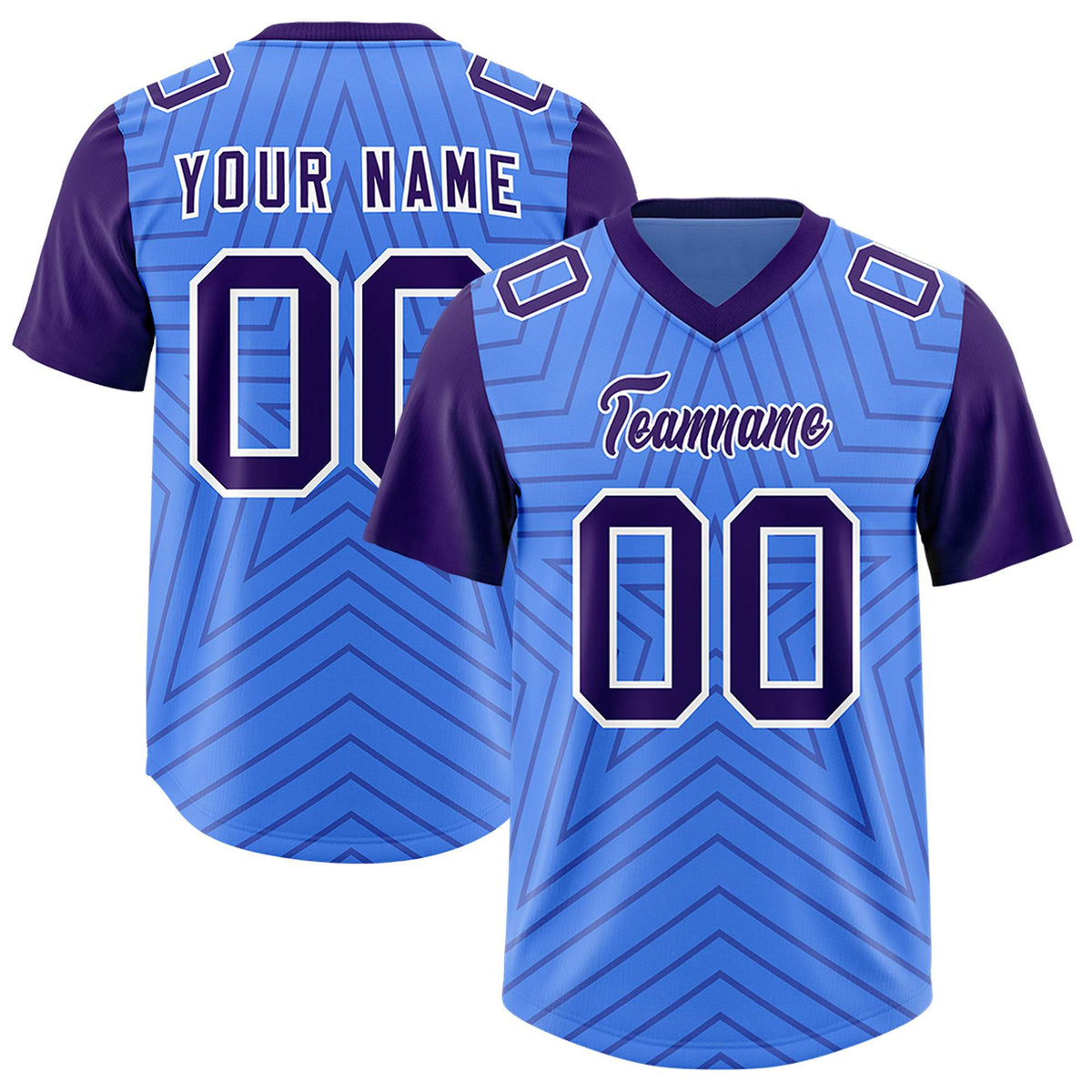 Custom Powder Blue Purple Personalized Star Pattern Raglan Sleeves Authentic Football Jersey