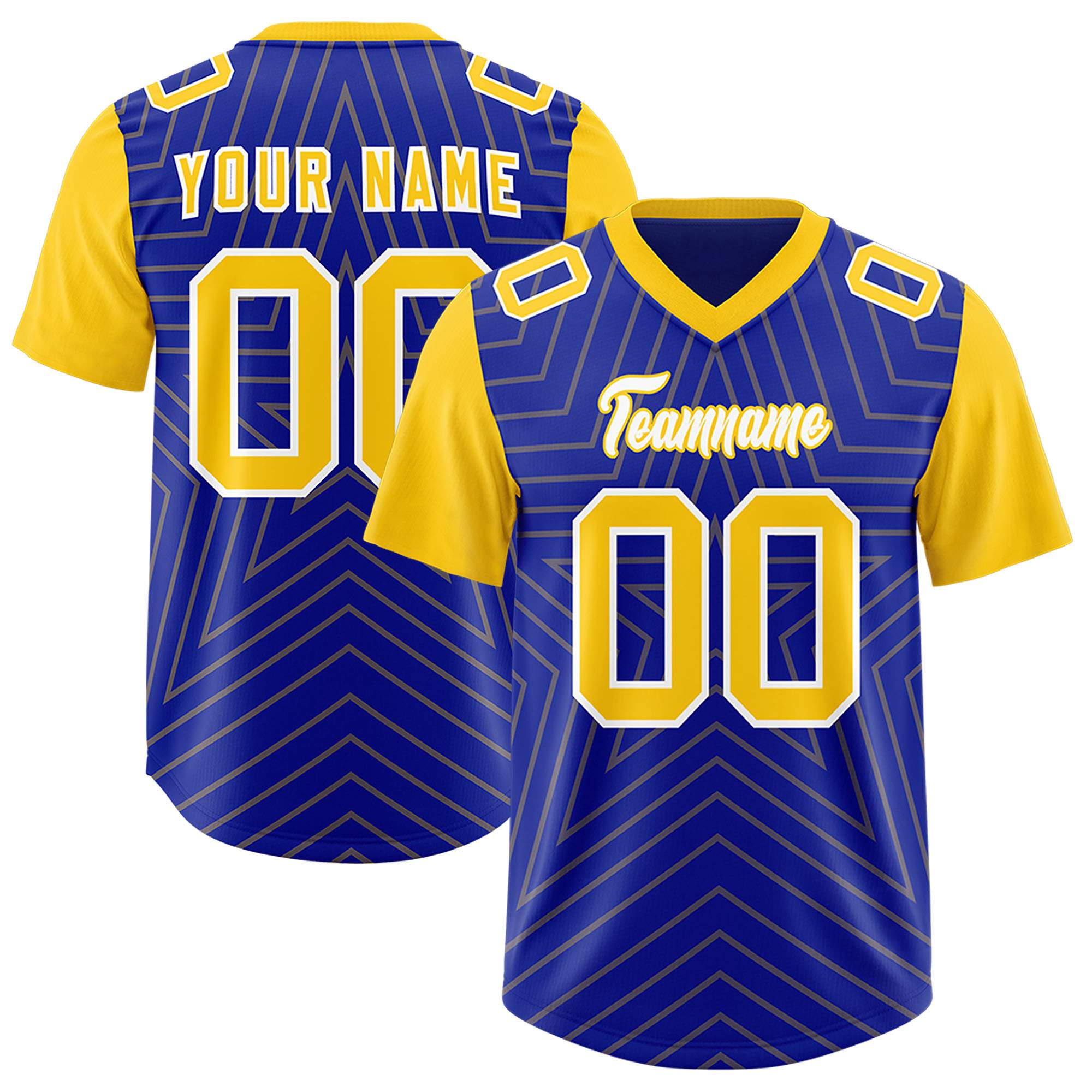 Custom Royal Gold Personalized Star Pattern Raglan Sleeves Authentic Football Jersey