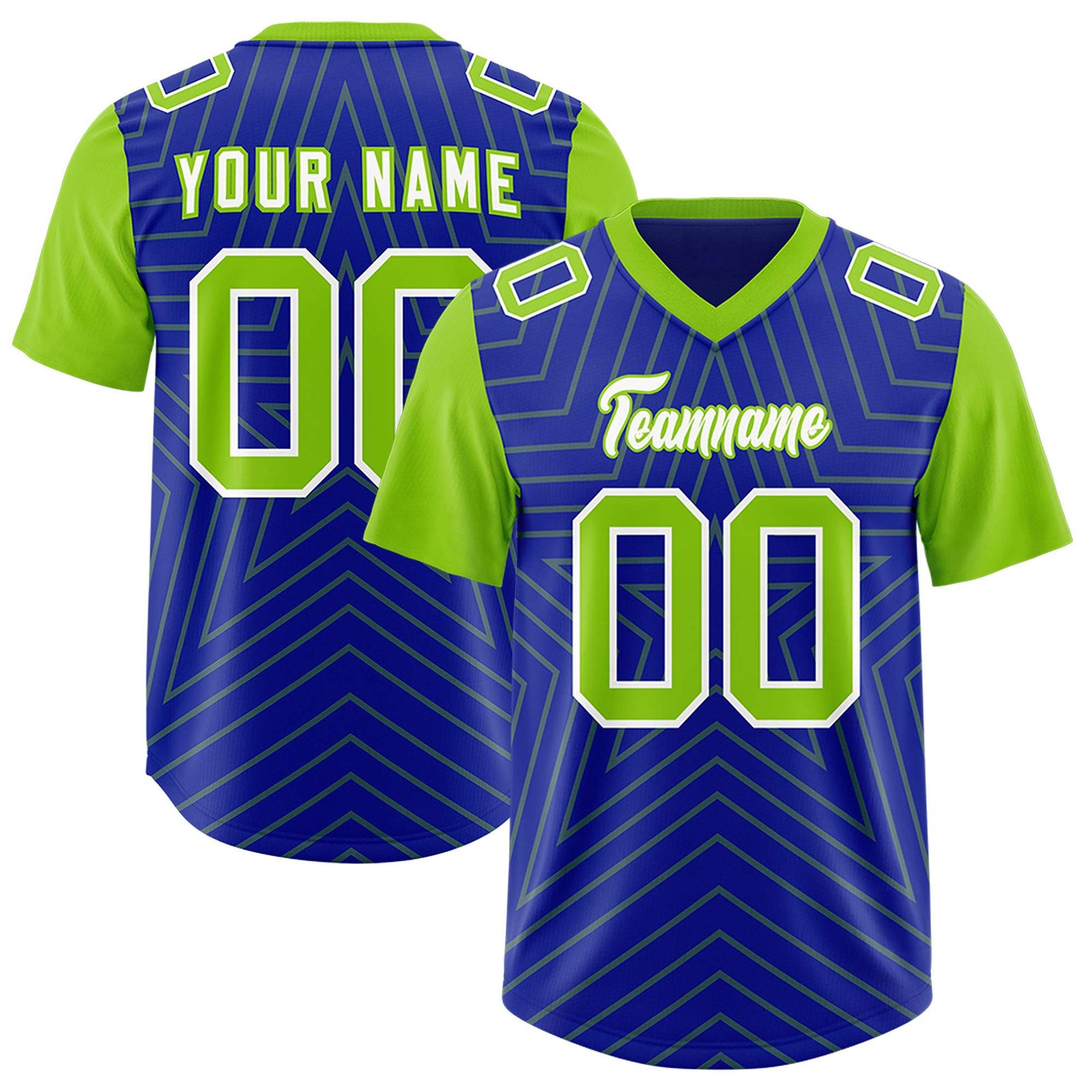 Custom Royal Neon Green Personalized Star Pattern Raglan Sleeves Authentic Football Jersey
