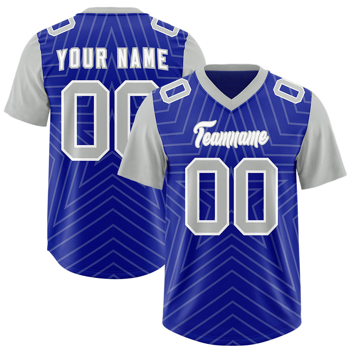 Custom Royal Gray Personalized Star Pattern Raglan Sleeves Authentic Football Jersey