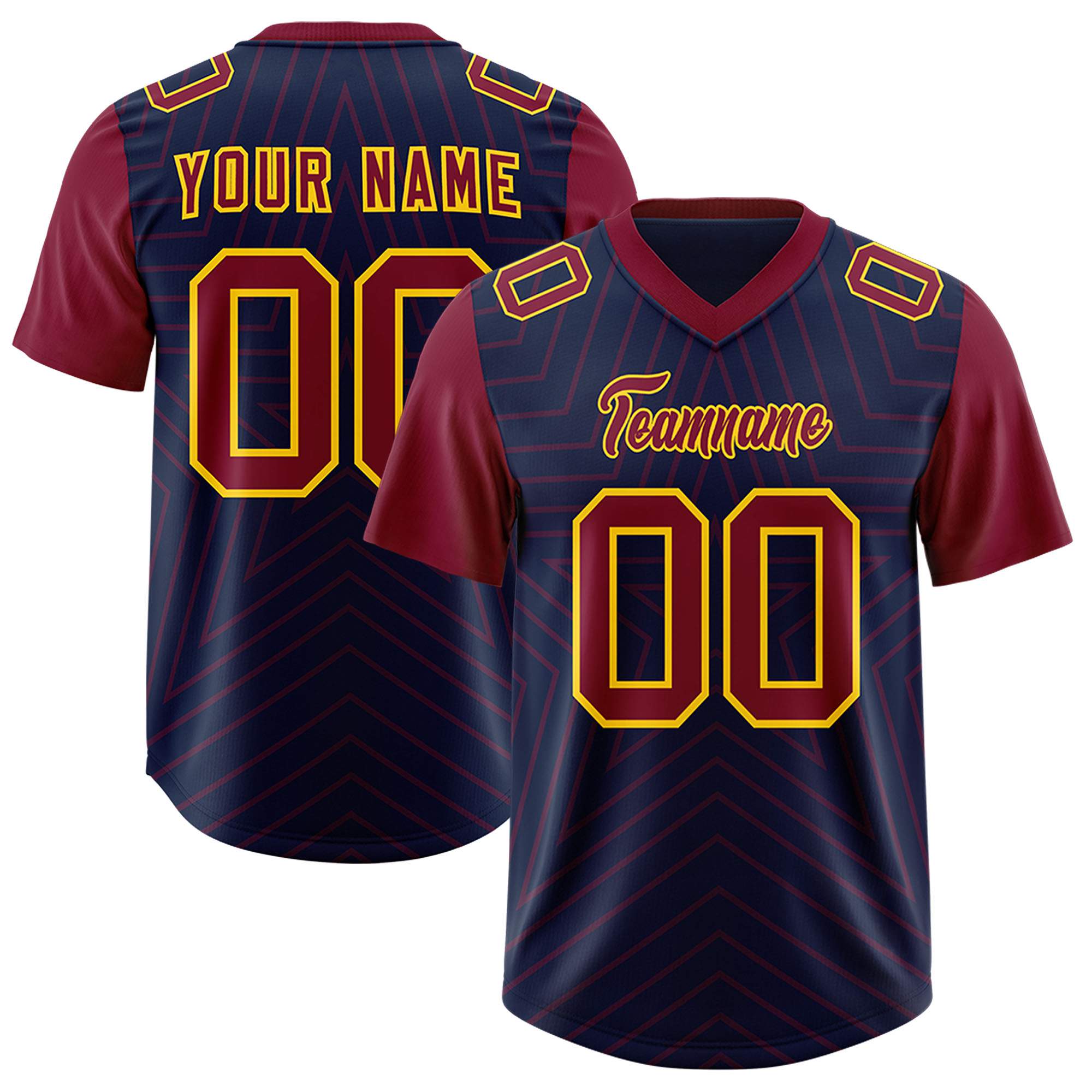 Custom Navy Cardinal Personalized Star Pattern Raglan Sleeves Authentic Football Jersey