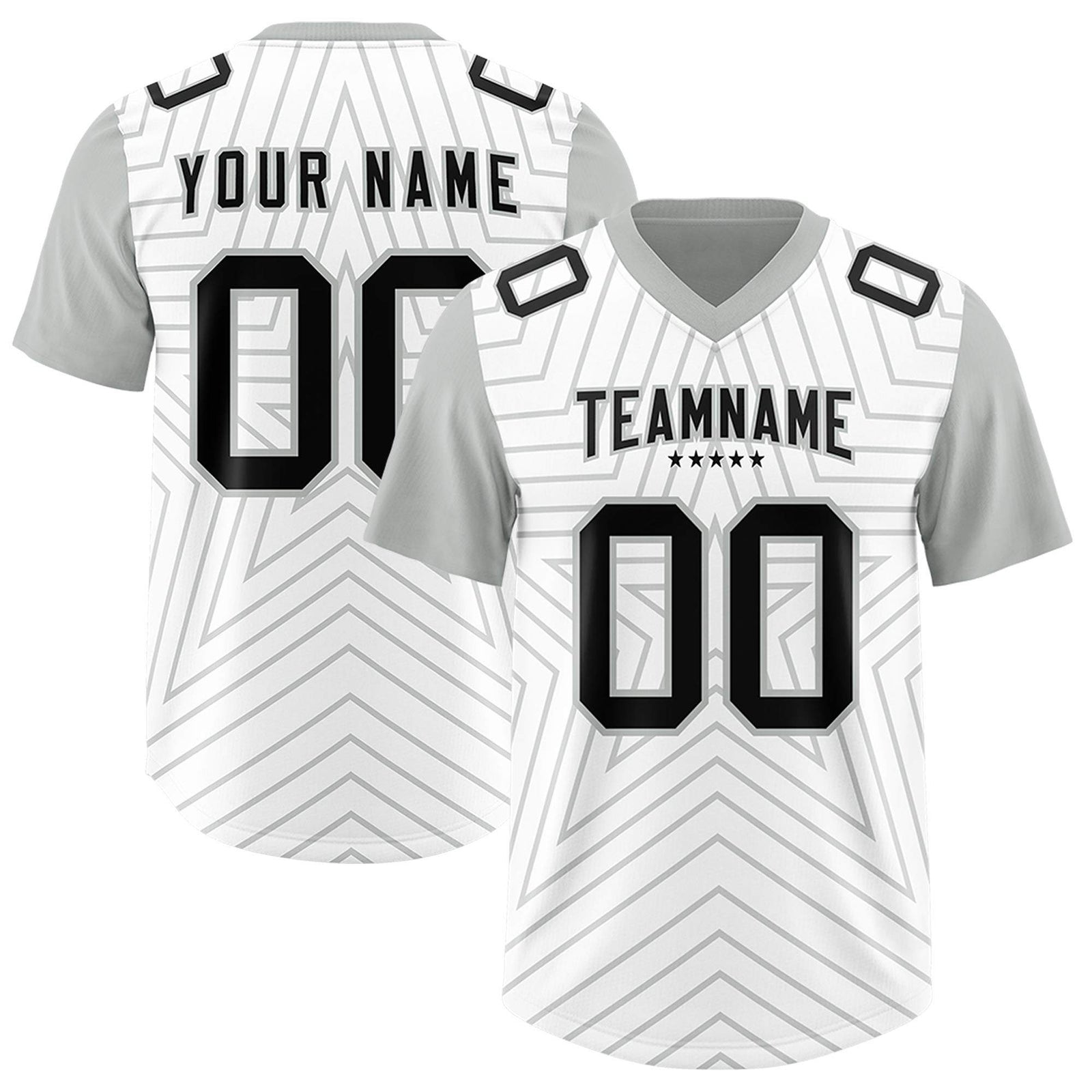 Custom White Gray Personalized Star Pattern Raglan Sleeves Authentic Football Jersey