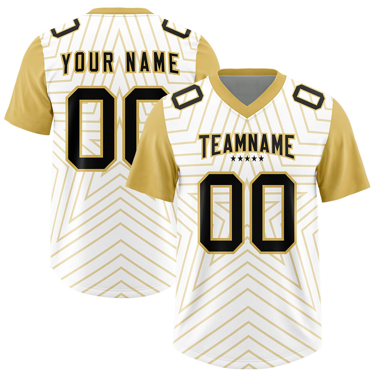 Custom White Old Gold Personalized Star Pattern Raglan Sleeves Authentic Football Jersey
