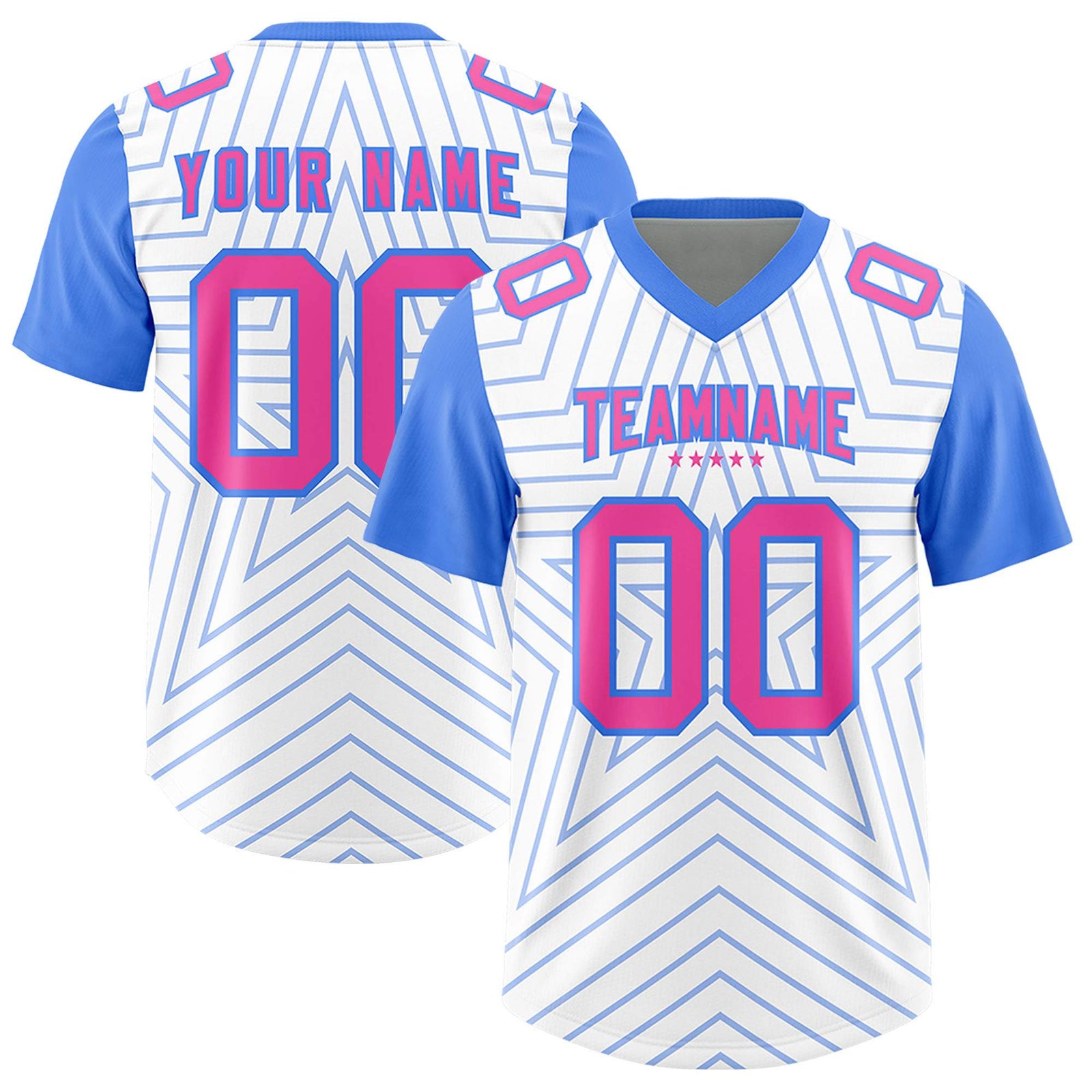Custom White Powder Blue Personalized Star Pattern Raglan Sleeves Authentic Football Jersey