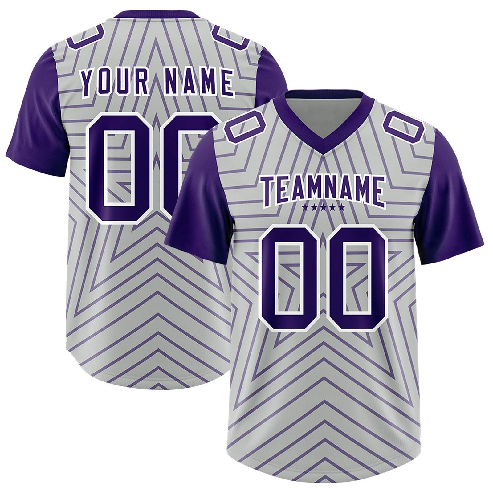 Custom Gray Purple Personalized Star Pattern Raglan Sleeves Authentic Football Jersey