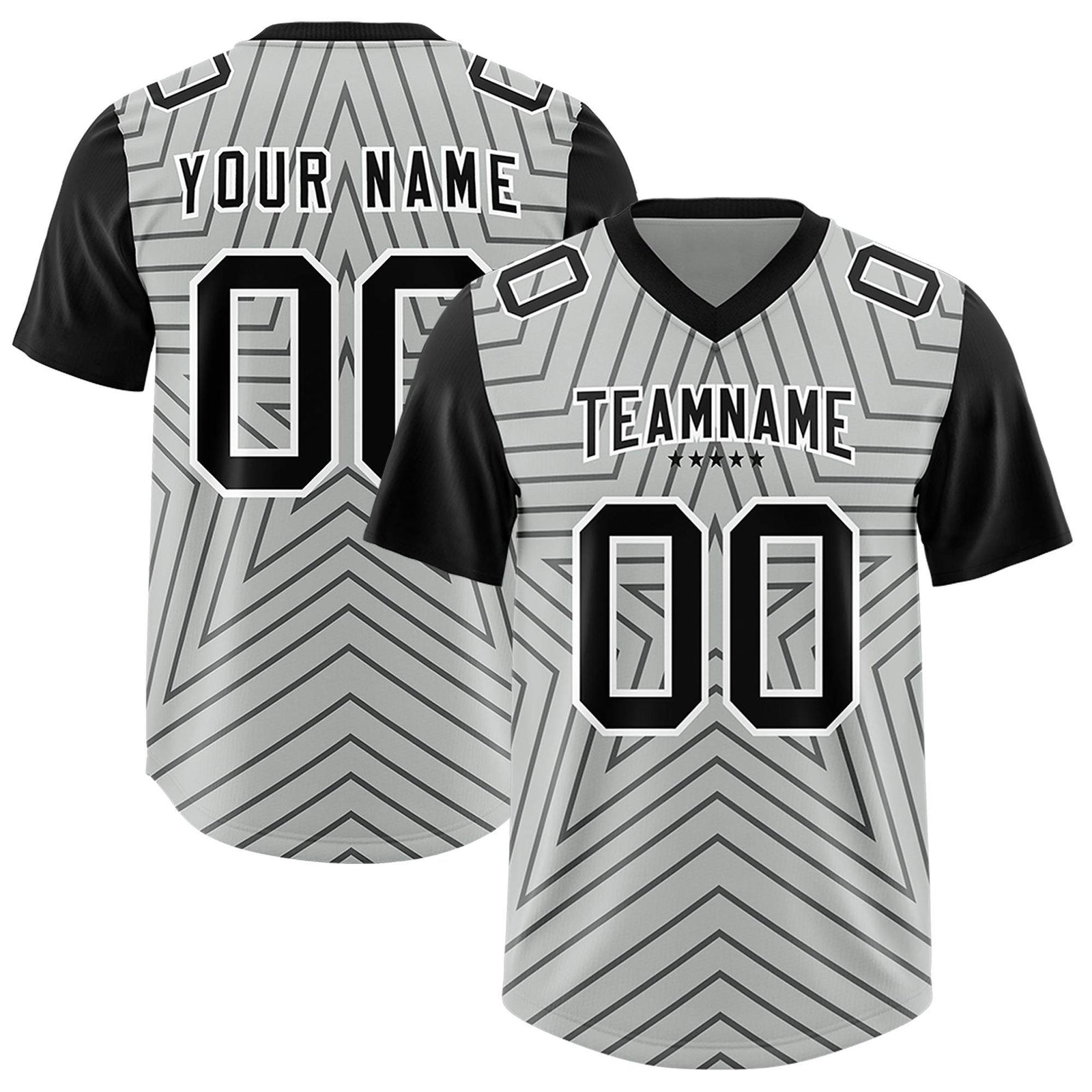 Custom Gray Black Personalized Star Pattern Raglan Sleeves Authentic Football Jersey