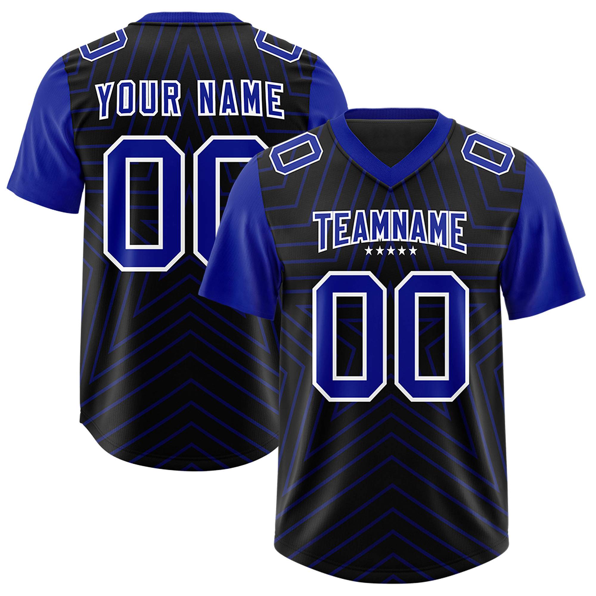 Custom Black Royal Personalized Star Pattern Raglan Sleeves Authentic Football Jersey