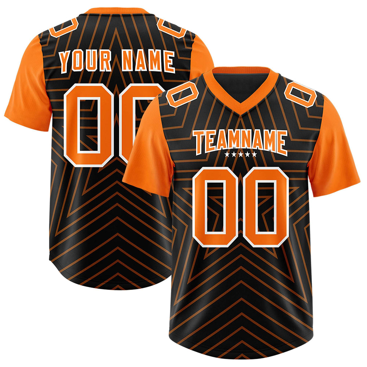 Custom Black Orange Personalized Star Pattern Raglan Sleeves Authentic Football Jersey