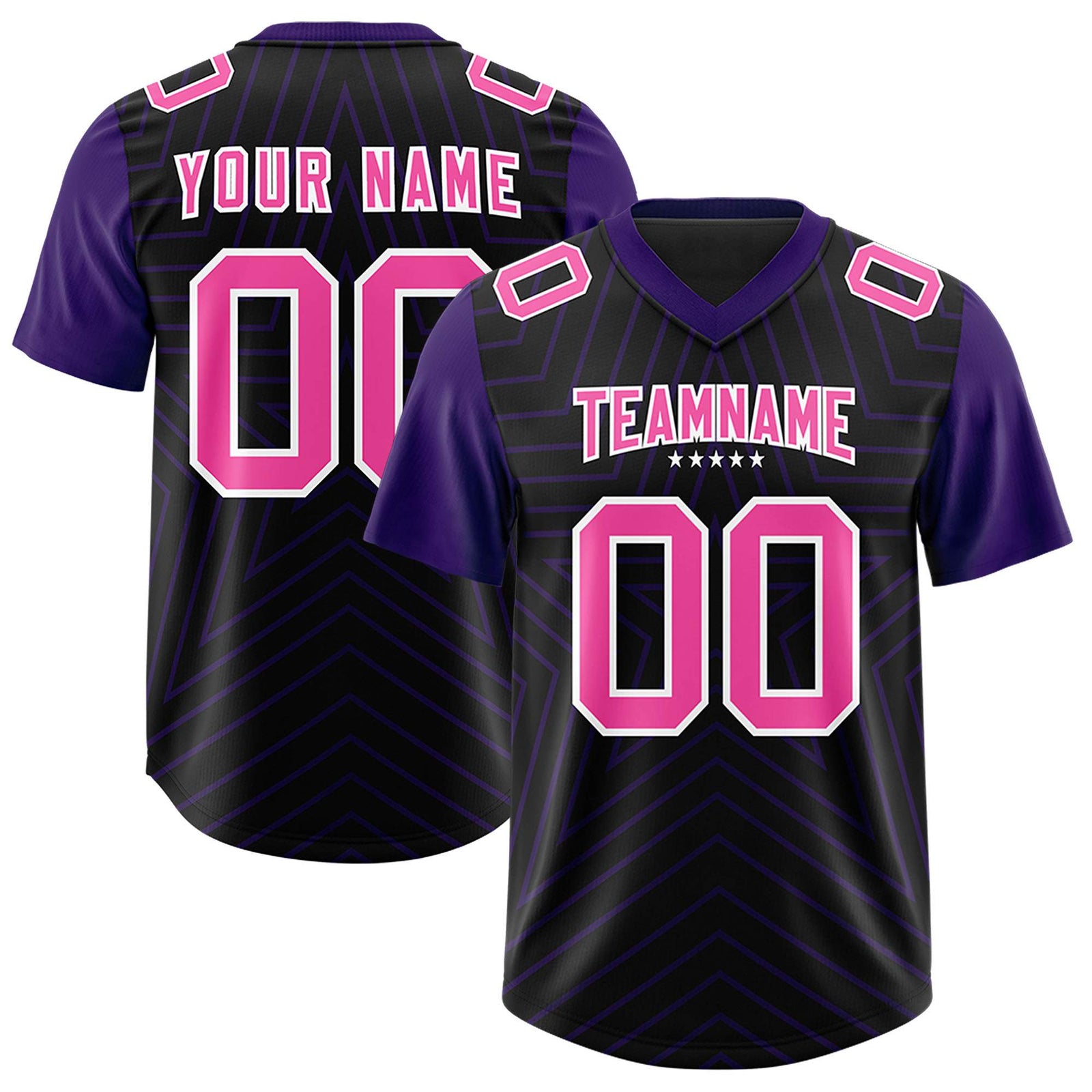 Custom Black Purple Personalized Star Pattern Raglan Sleeves Authentic Football Jersey