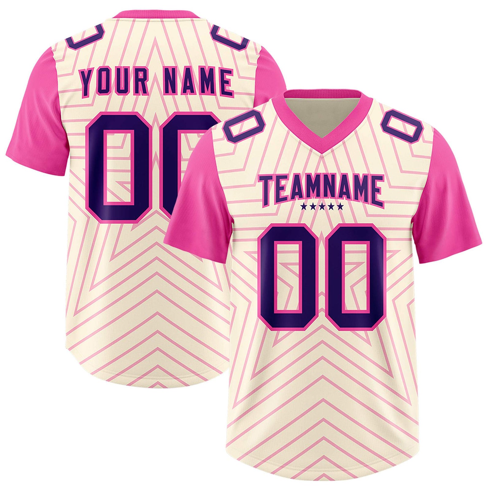 Custom Cream Pink Personalized Star Pattern Raglan Sleeves Authentic Football Jersey
