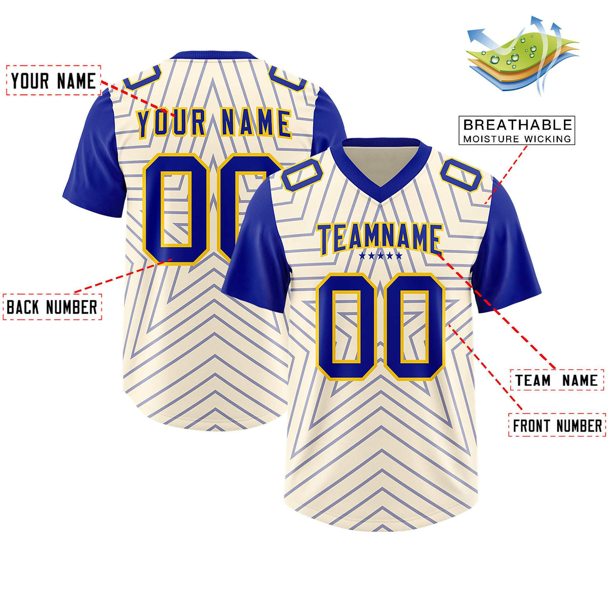 Custom Cream Royal Personalized Star Pattern Raglan Sleeves Authentic Football Jersey