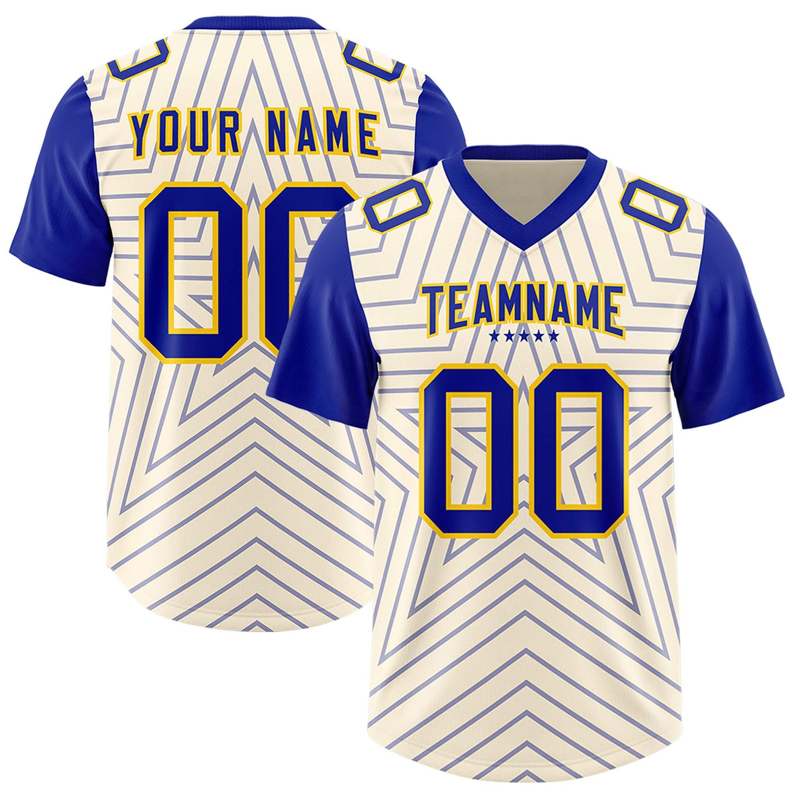 Custom Cream Royal Personalized Star Pattern Raglan Sleeves Authentic Football Jersey