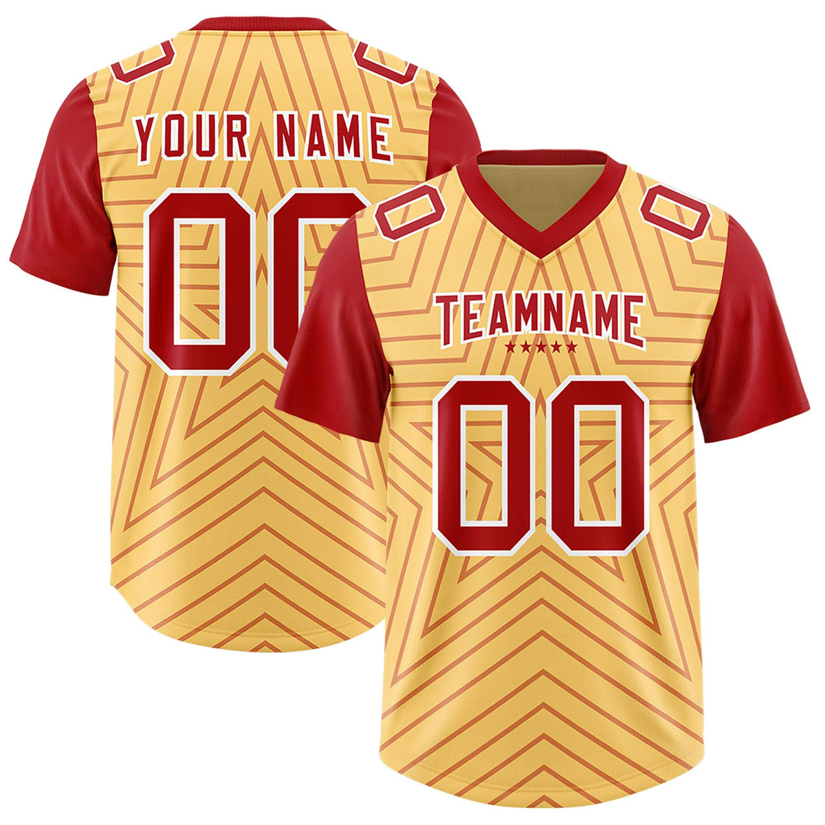 Custom Khaki Red Personalized Star Pattern Raglan Sleeves Authentic Football Jersey