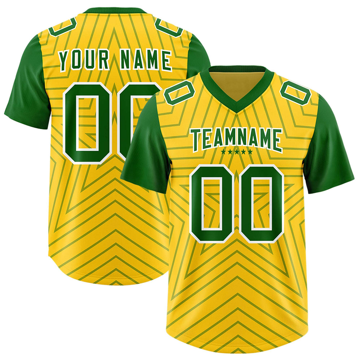 Custom Gold Kelly Green Personalized Star Pattern Raglan Sleeves Authentic Football Jersey