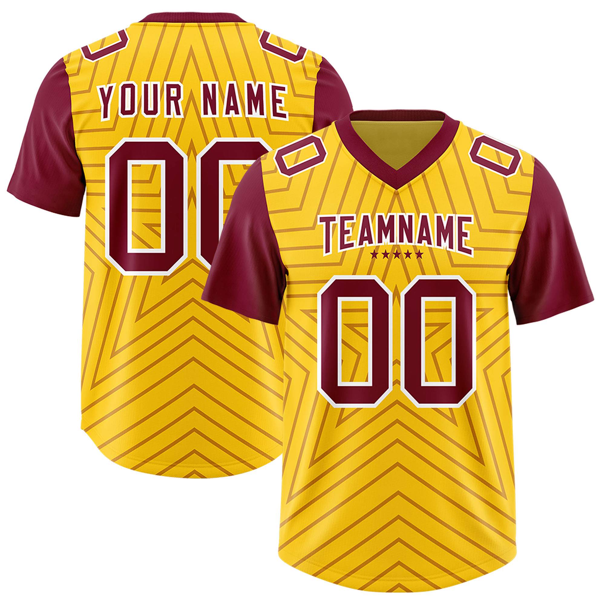Custom Gold Cardinal Personalized Star Pattern Raglan Sleeves Authentic Football Jersey
