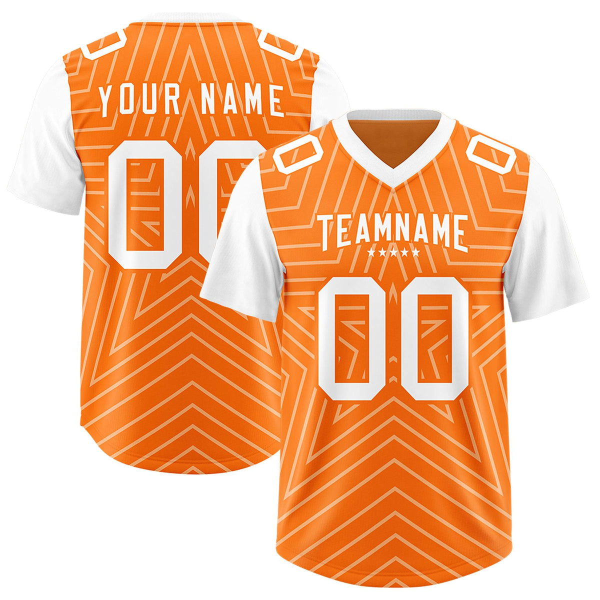 Custom Orange White Personalized Star Pattern Raglan Sleeves Authentic Football Jersey