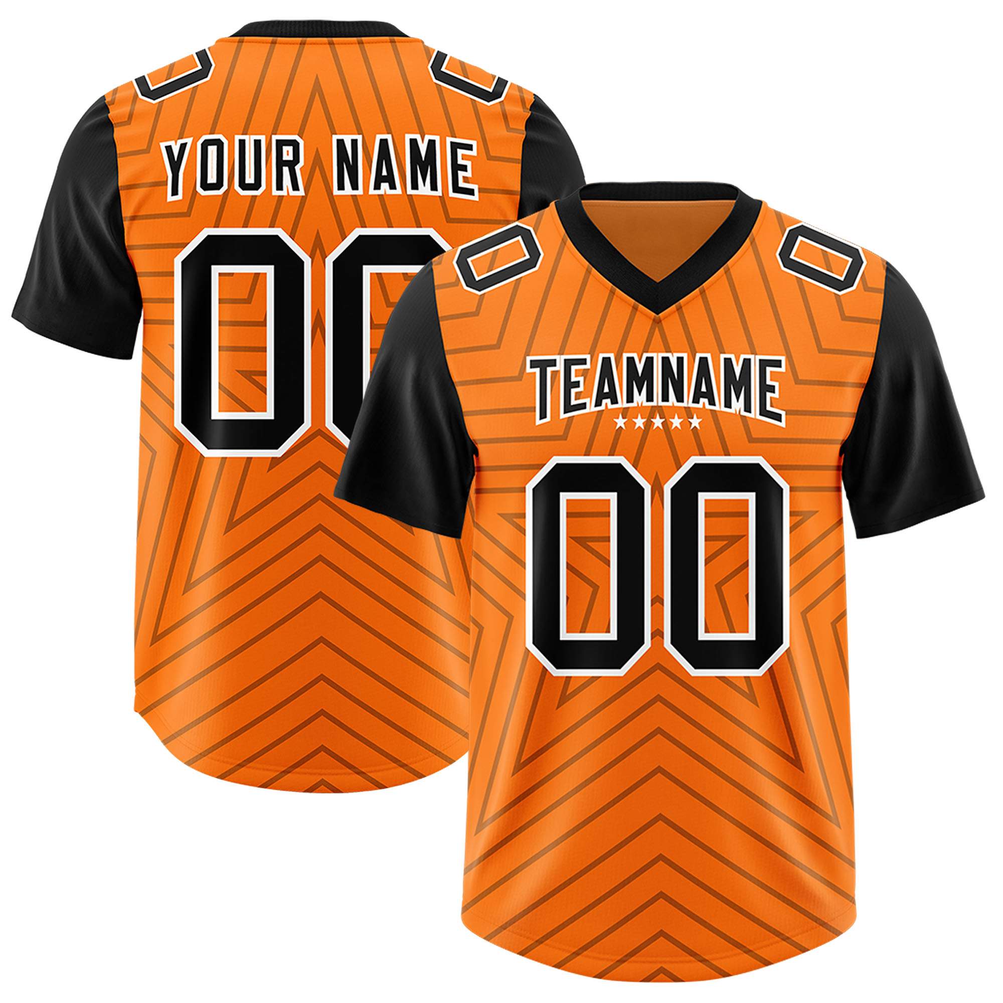 Custom Orange Black Personalized Star Pattern Raglan Sleeves Authentic Football Jersey