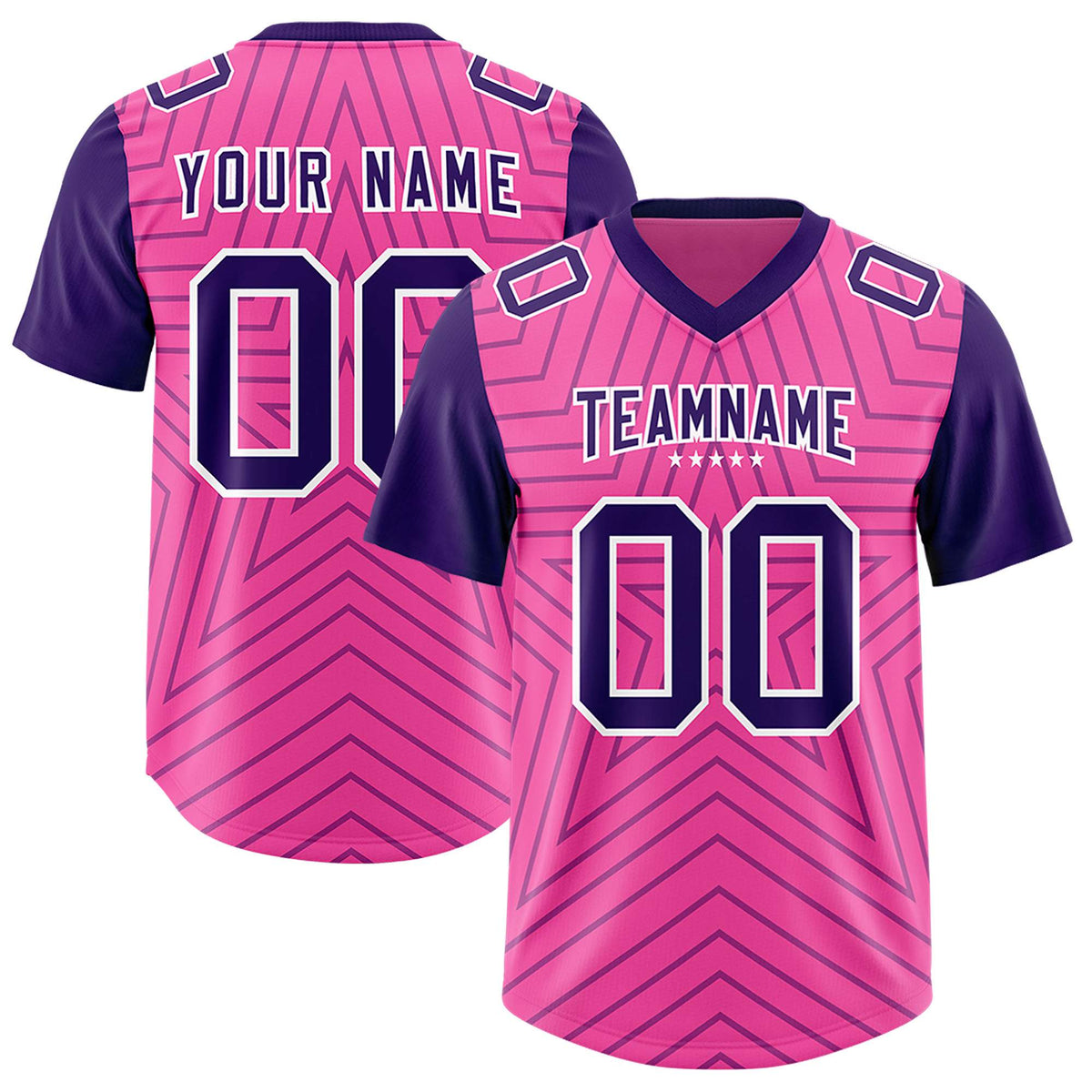 Custom Pink Purple Personalized Star Pattern Raglan Sleeves Authentic Football Jersey