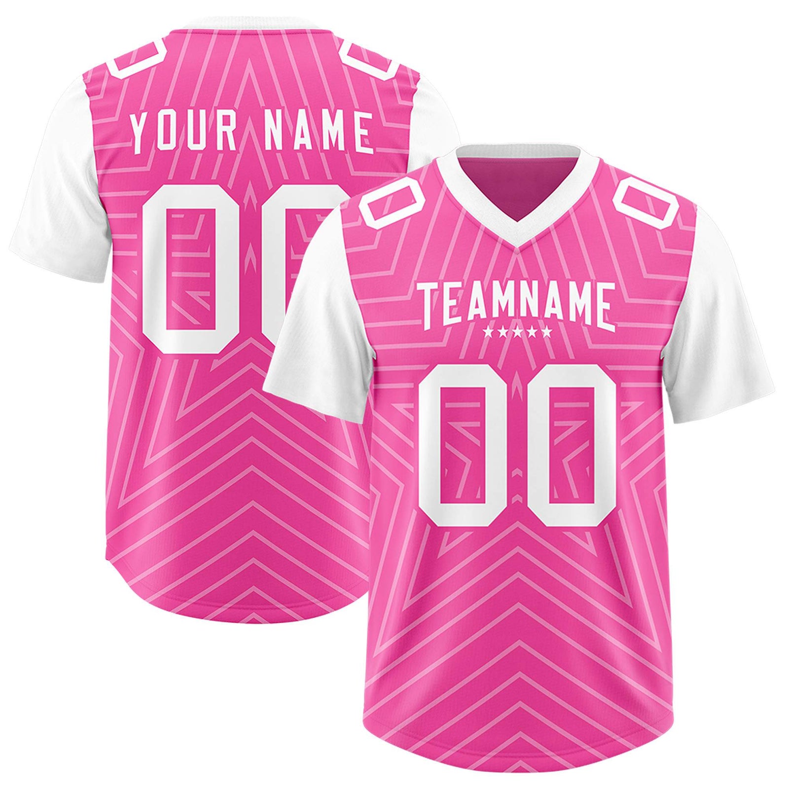Custom Pink White Personalized Star Pattern Raglan Sleeves Authentic Football Jersey