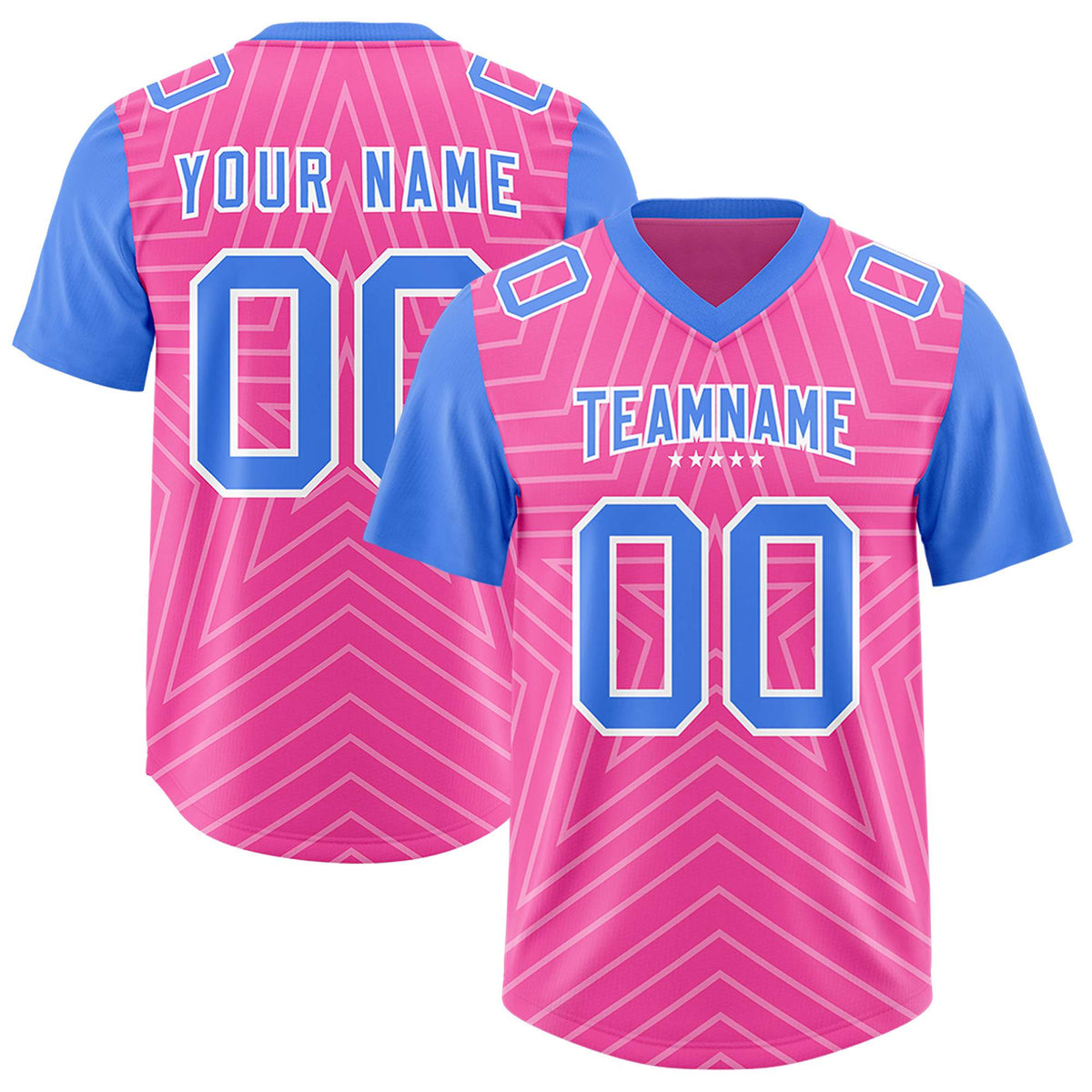 Custom Pink Powder Blue Personalized Star Pattern Raglan Sleeves Authentic Football Jersey