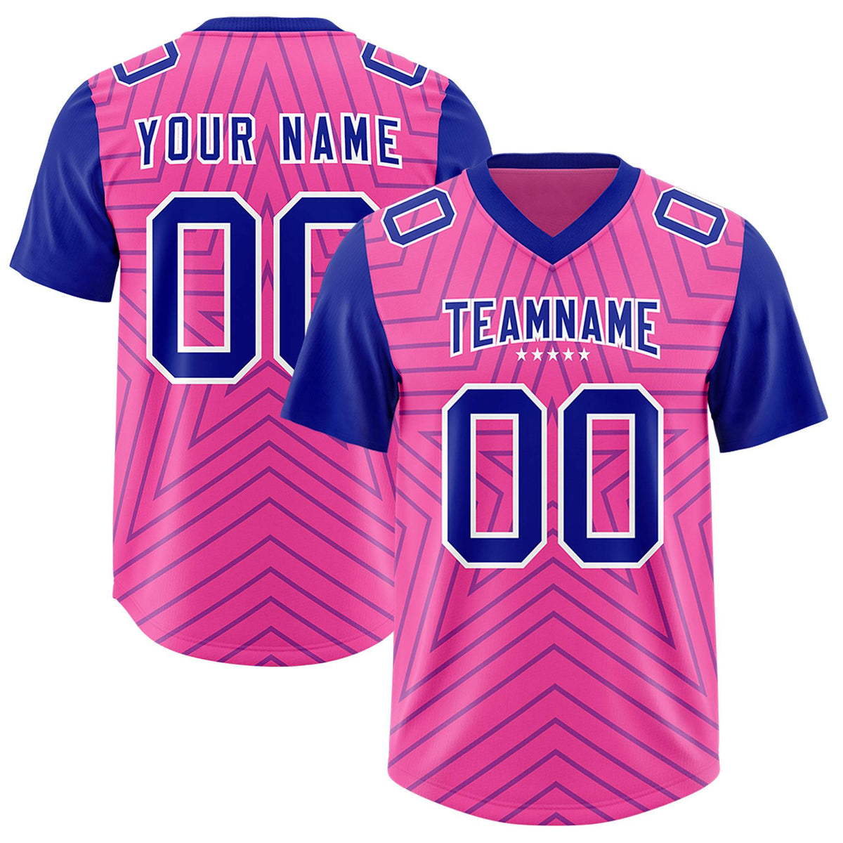 Custom Pink Royal Personalized Star Pattern Raglan Sleeves Authentic Football Jersey