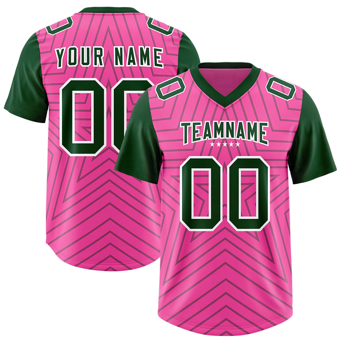 Custom Pink Green Personalized Star Pattern Raglan Sleeves Authentic Football Jersey