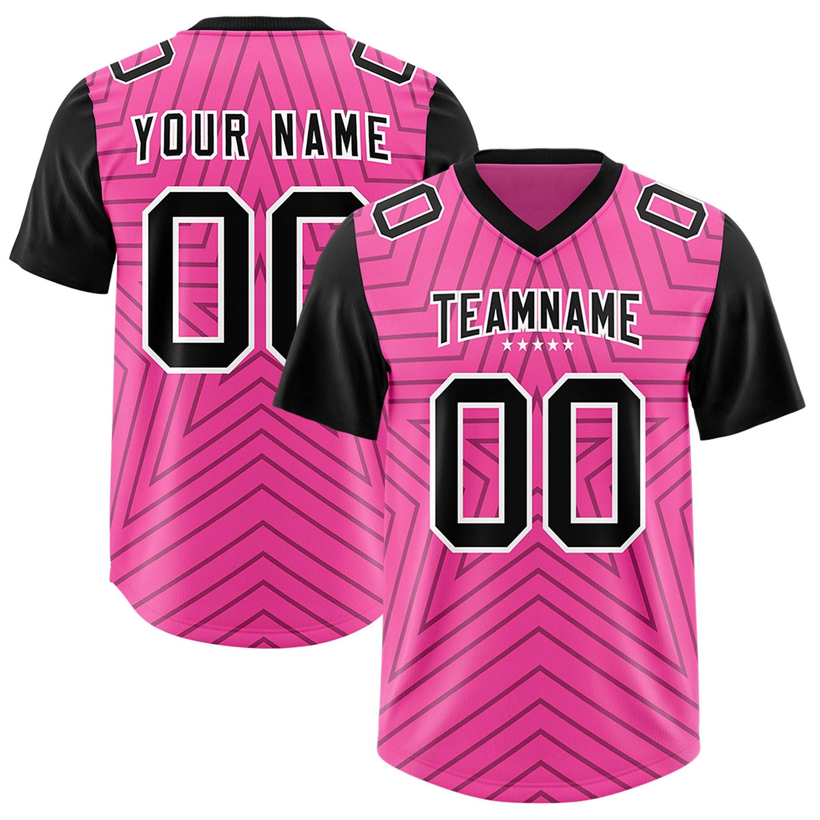 Custom Pink Black Personalized Star Pattern Raglan Sleeves Authentic Football Jersey