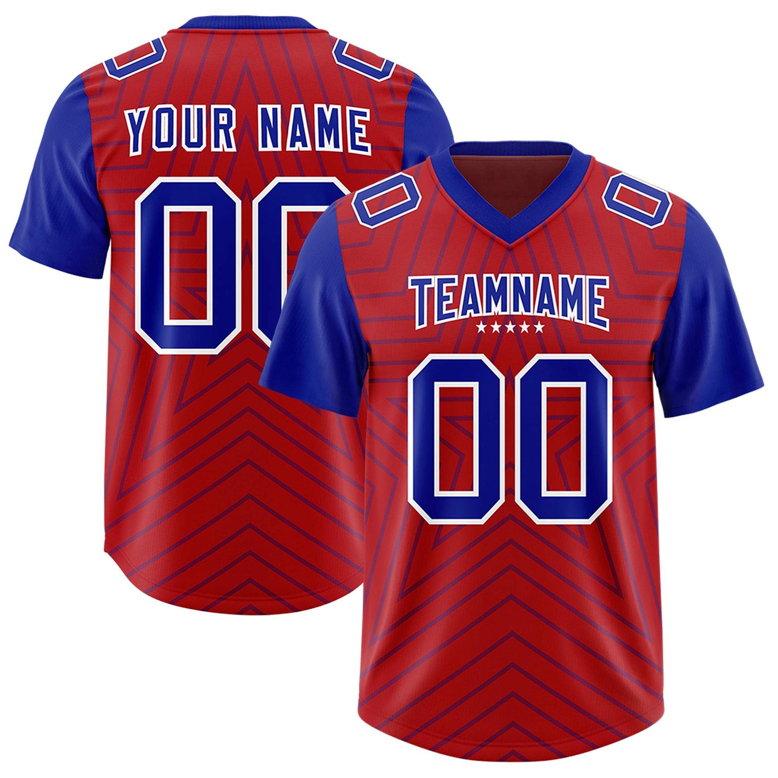 Custom Red Royal Personalized Star Pattern Raglan Sleeves Authentic Football Jersey