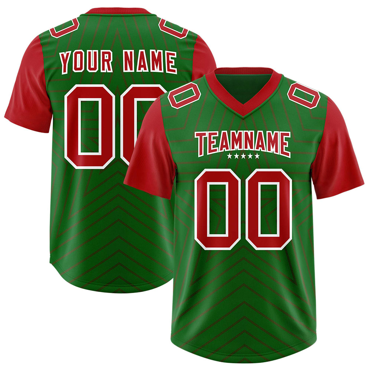 Custom Kelly Green Red Personalized Star Pattern Raglan Sleeves Authentic Football Jersey