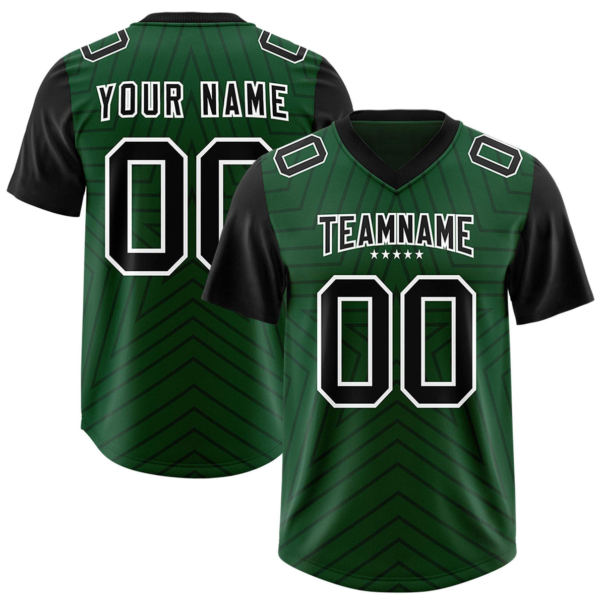 Custom Green Black Personalized Star Pattern Raglan Sleeves Authentic Football Jersey