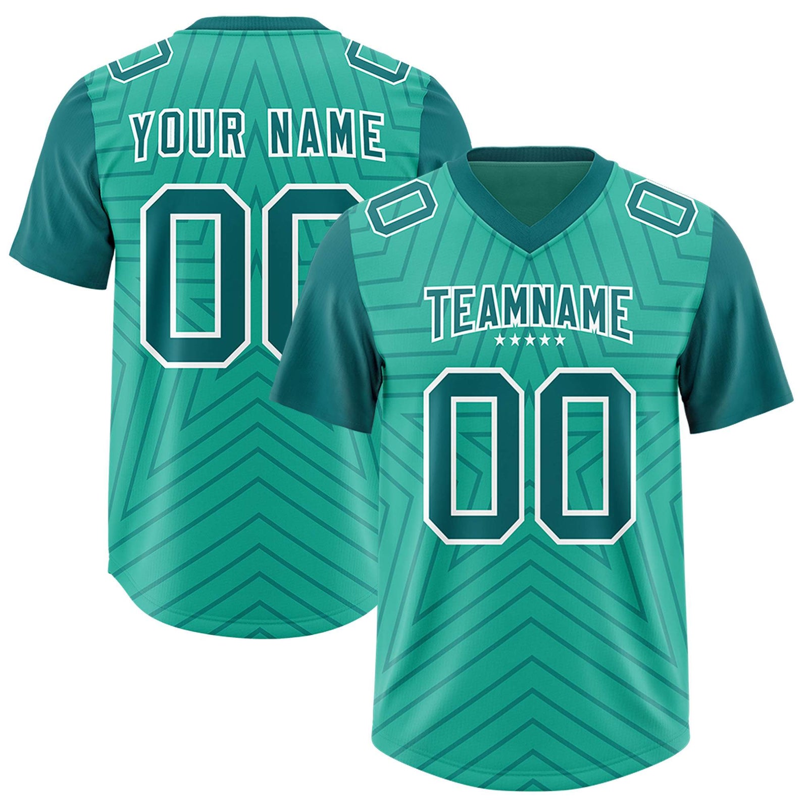 Custom Bright Green Aqua Personalized Star Pattern Raglan Sleeves Authentic Football Jersey