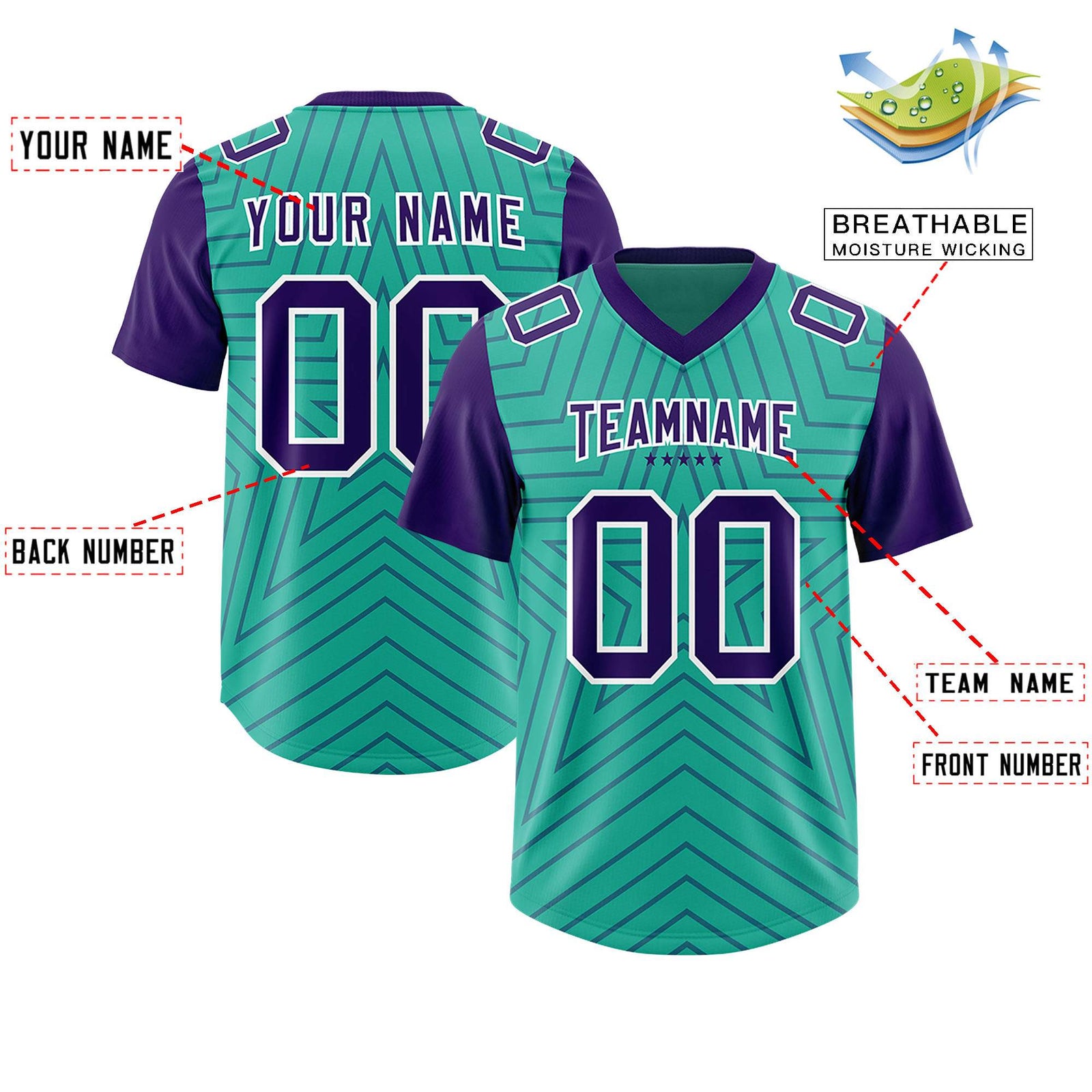 Custom Bright Green Purple Personalized Star Pattern Raglan Sleeves Authentic Football Jersey