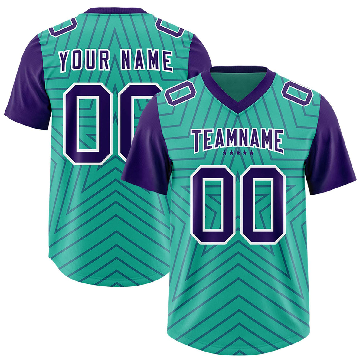Custom Bright Green Purple Personalized Star Pattern Raglan Sleeves Authentic Football Jersey