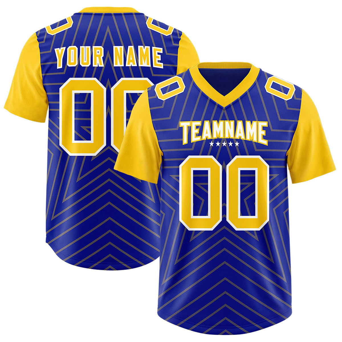 Custom Royal Gold Personalized Star Pattern Raglan Sleeves Authentic Football Jersey