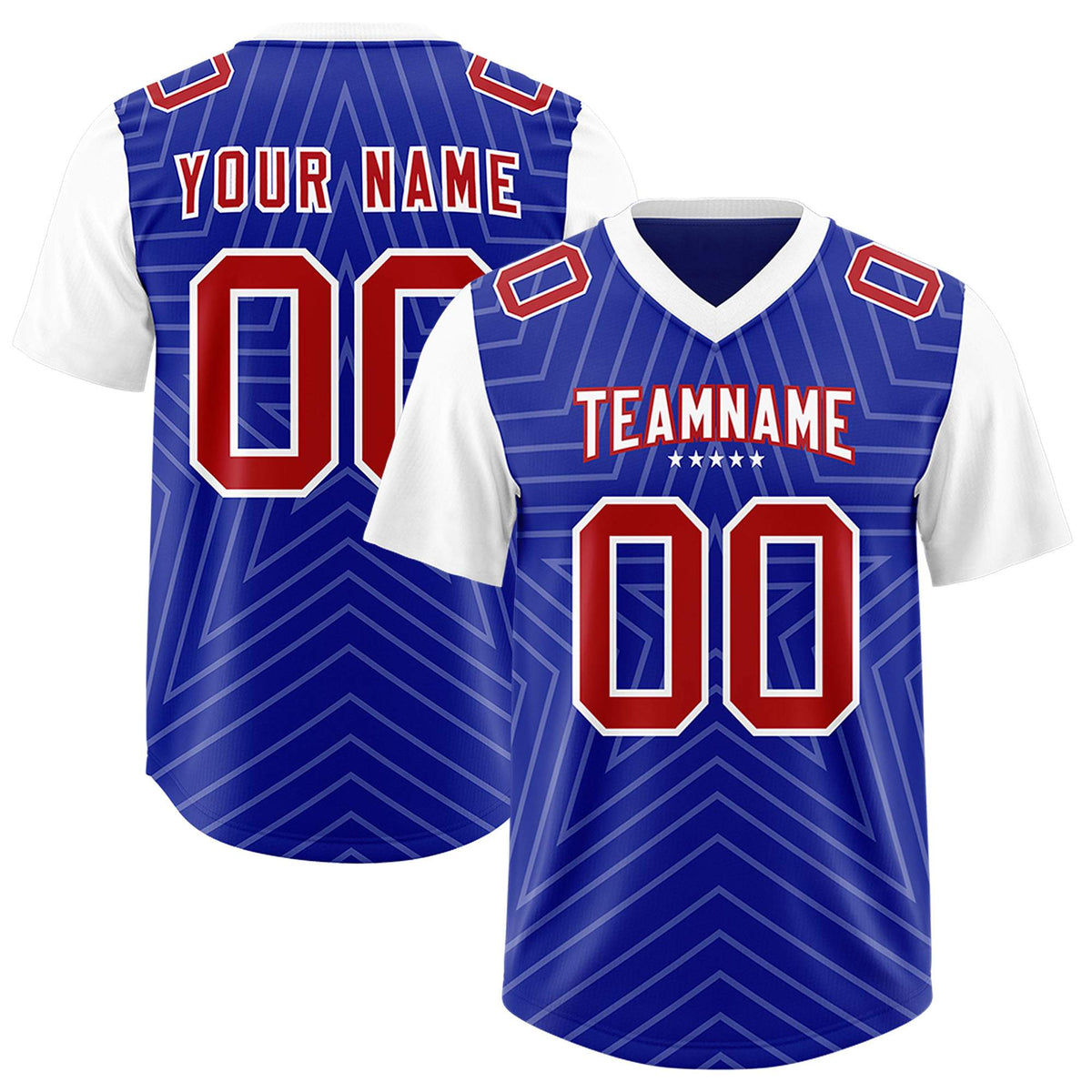 Custom Royal White Personalized Star Pattern Raglan Sleeves Authentic Football Jersey