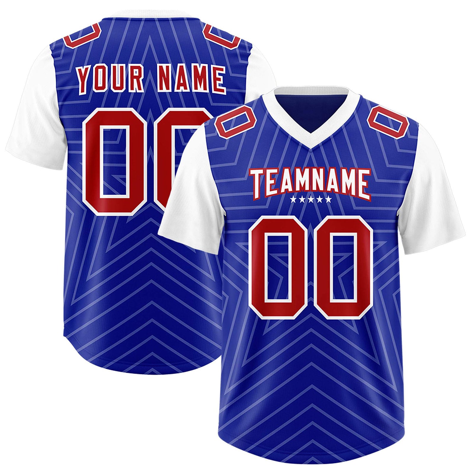 Custom Royal White Personalized Star Pattern Raglan Sleeves Authentic Football Jersey
