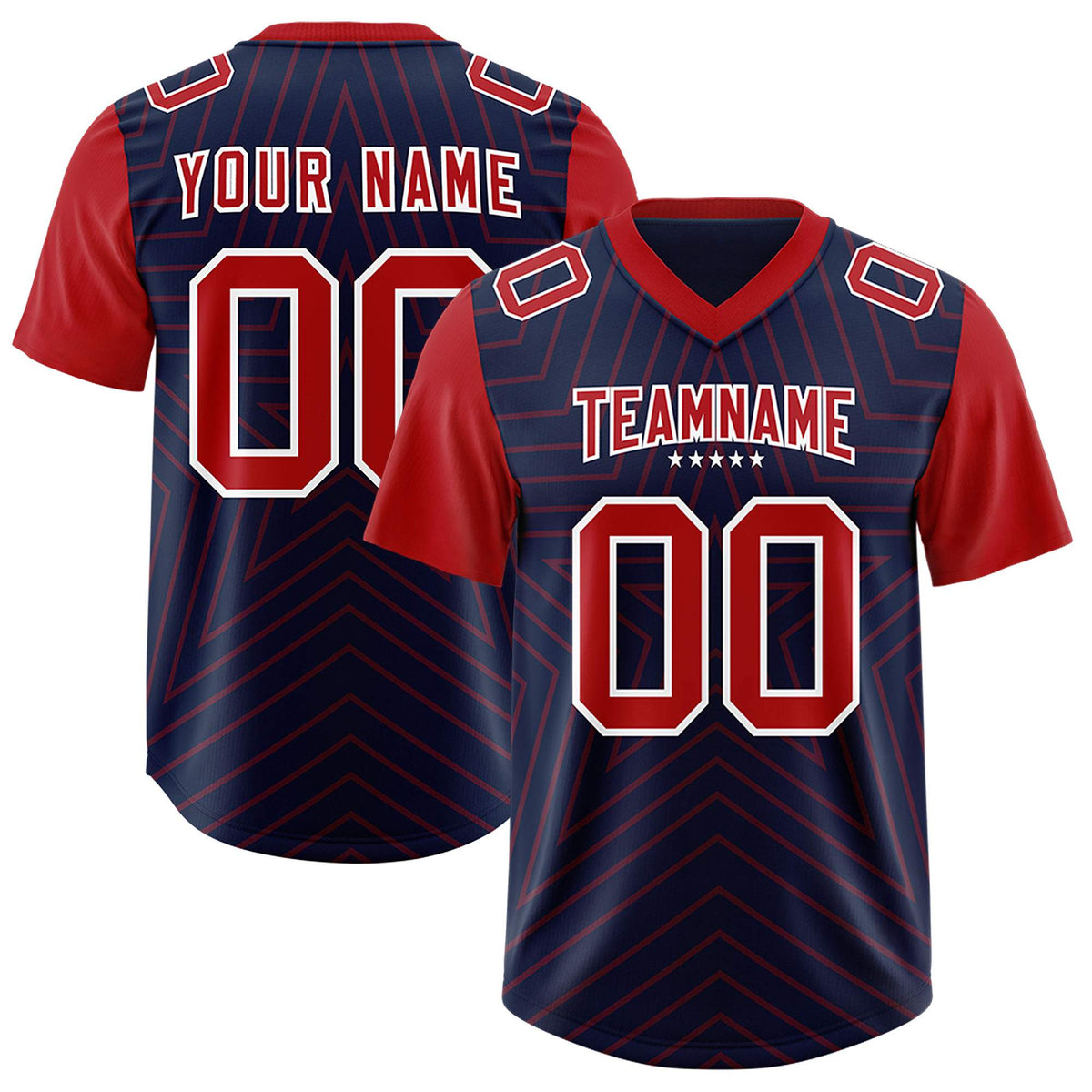 Custom Navy Red Personalized Star Pattern Raglan Sleeves Authentic Football Jersey
