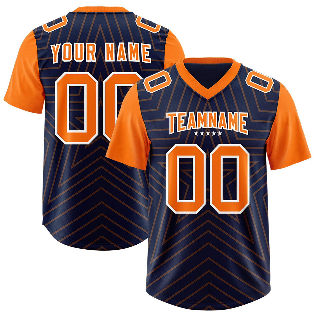 Custom Navy Orange Personalized Star Pattern Raglan Sleeves Authentic Football Jersey