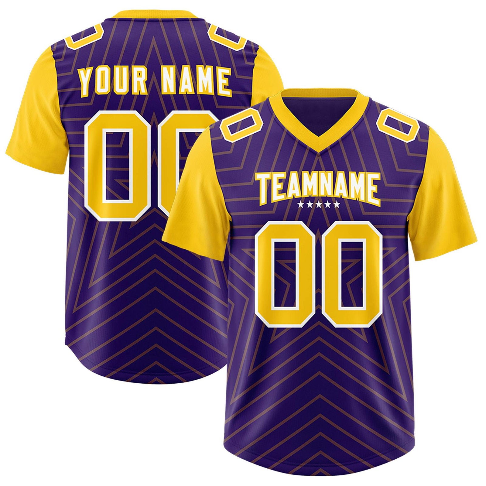 Custom Purple Gold Personalized Star Pattern Raglan Sleeves Authentic Football Jersey