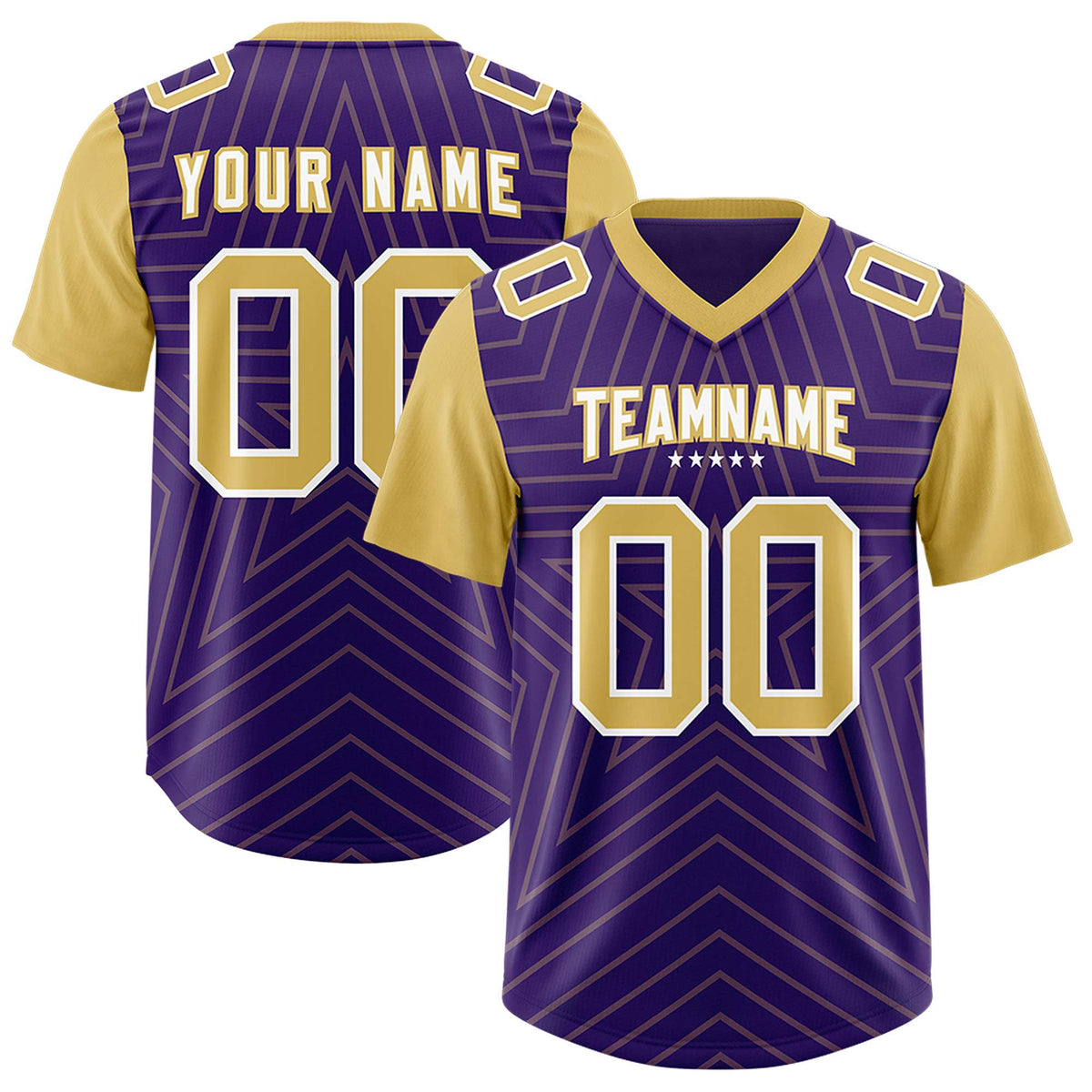 Custom Purple Old Gold Personalized Star Pattern Raglan Sleeves Authentic Football Jersey