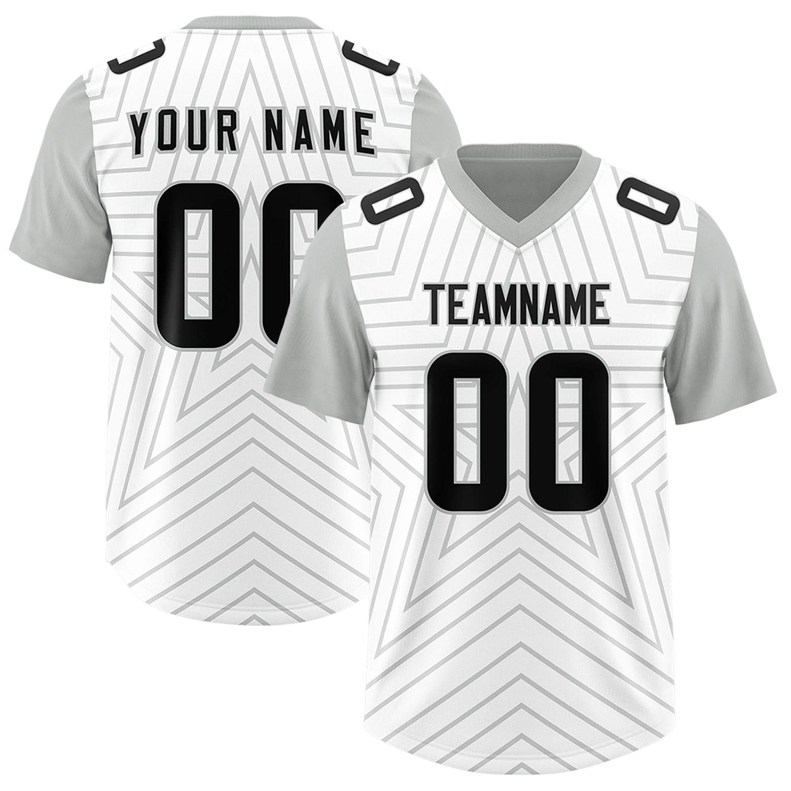 Custom White Gray Personalized Star Pattern Raglan Sleeves Authentic Football Jersey