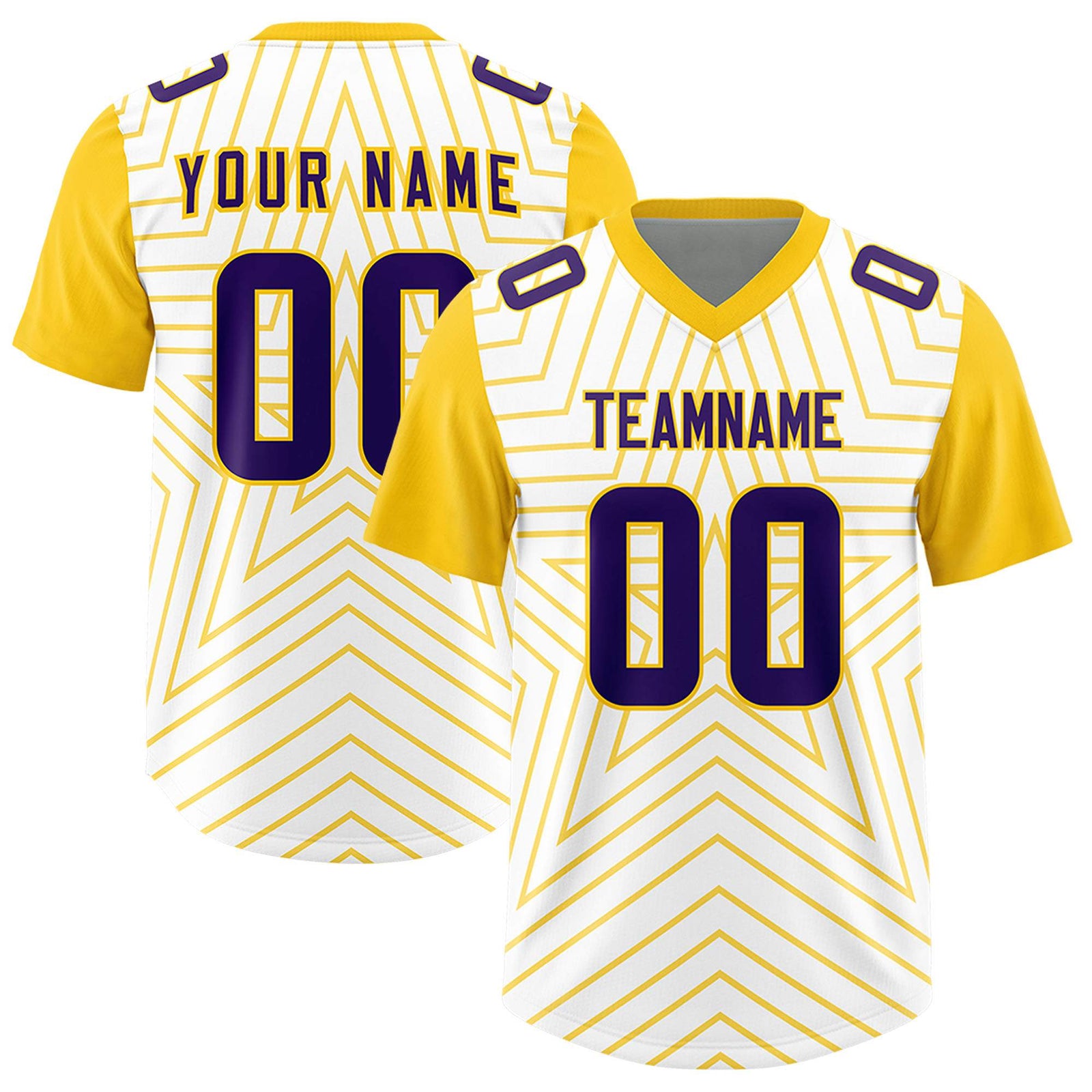 Custom White Gold Personalized Star Pattern Raglan Sleeves Authentic Football Jersey