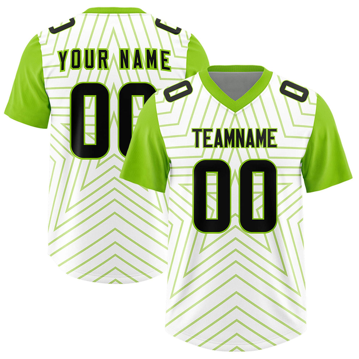 Custom White Neon Green Personalized Star Pattern Raglan Sleeves Authentic Football Jersey