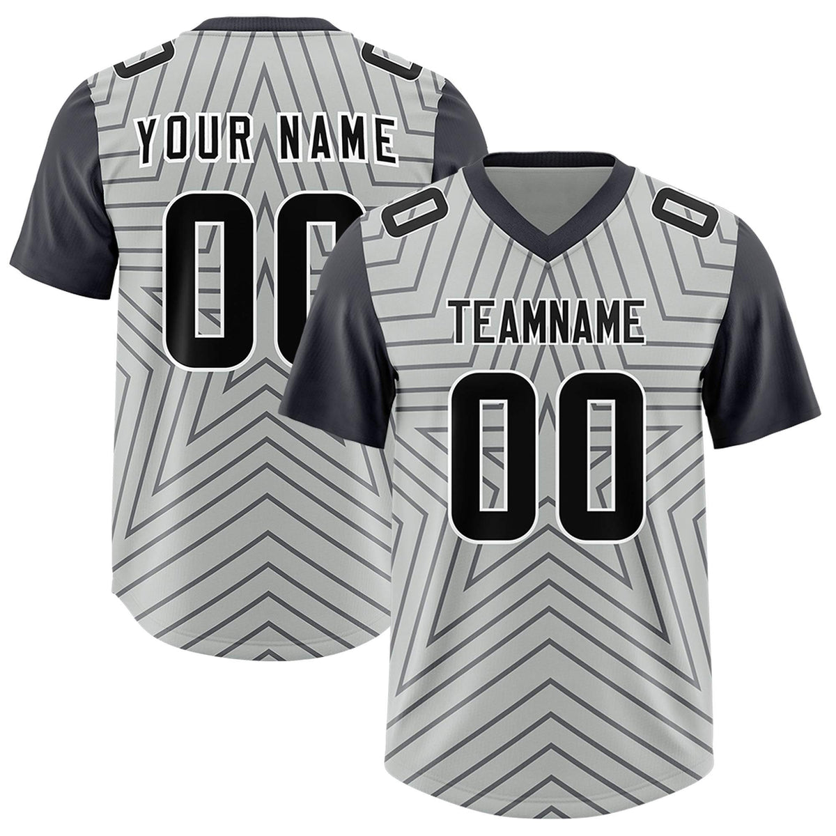 Custom Gray Dark Gray Personalized Star Pattern Raglan Sleeves Authentic Football Jersey