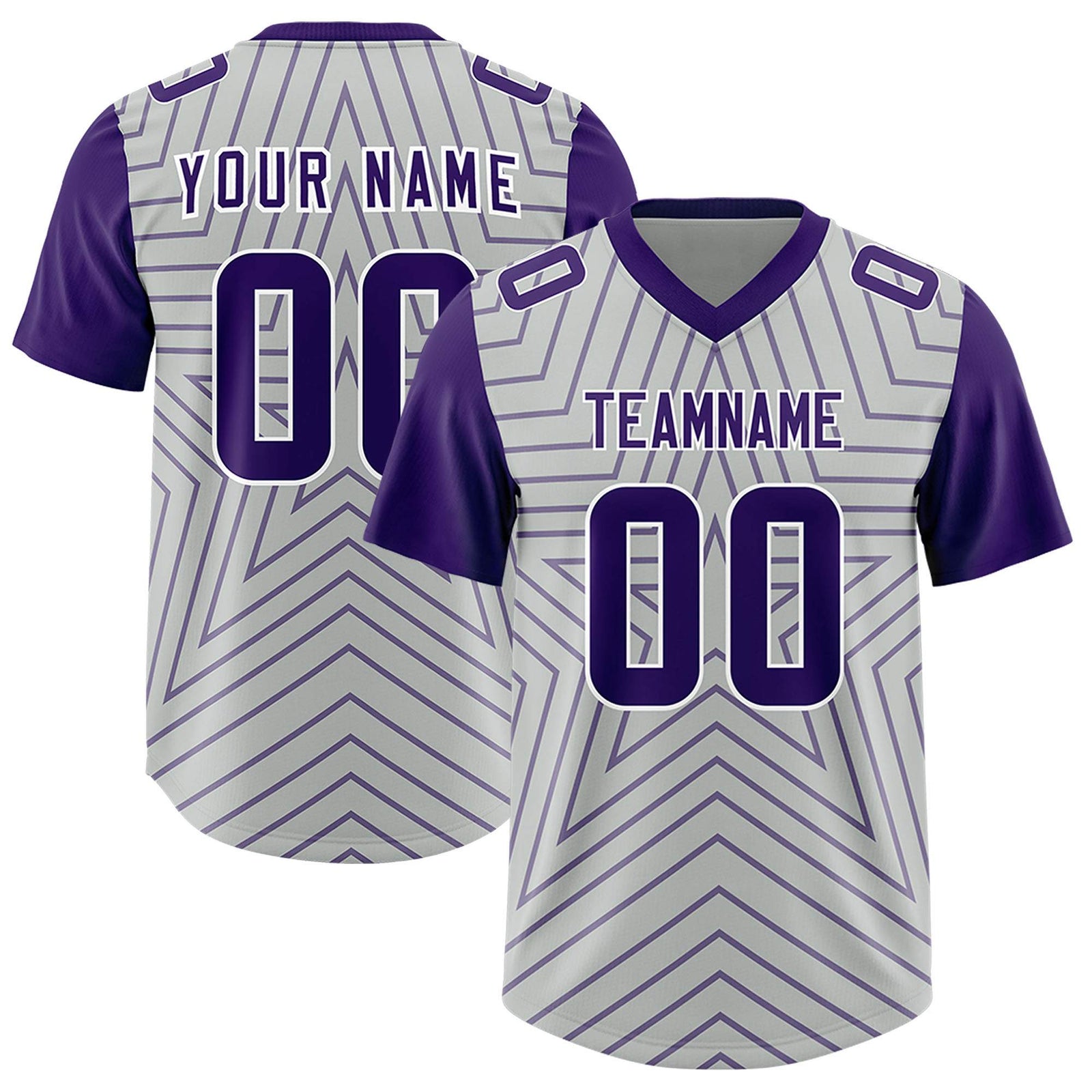 Custom Gray Purple Personalized Star Pattern Raglan Sleeves Authentic Football Jersey