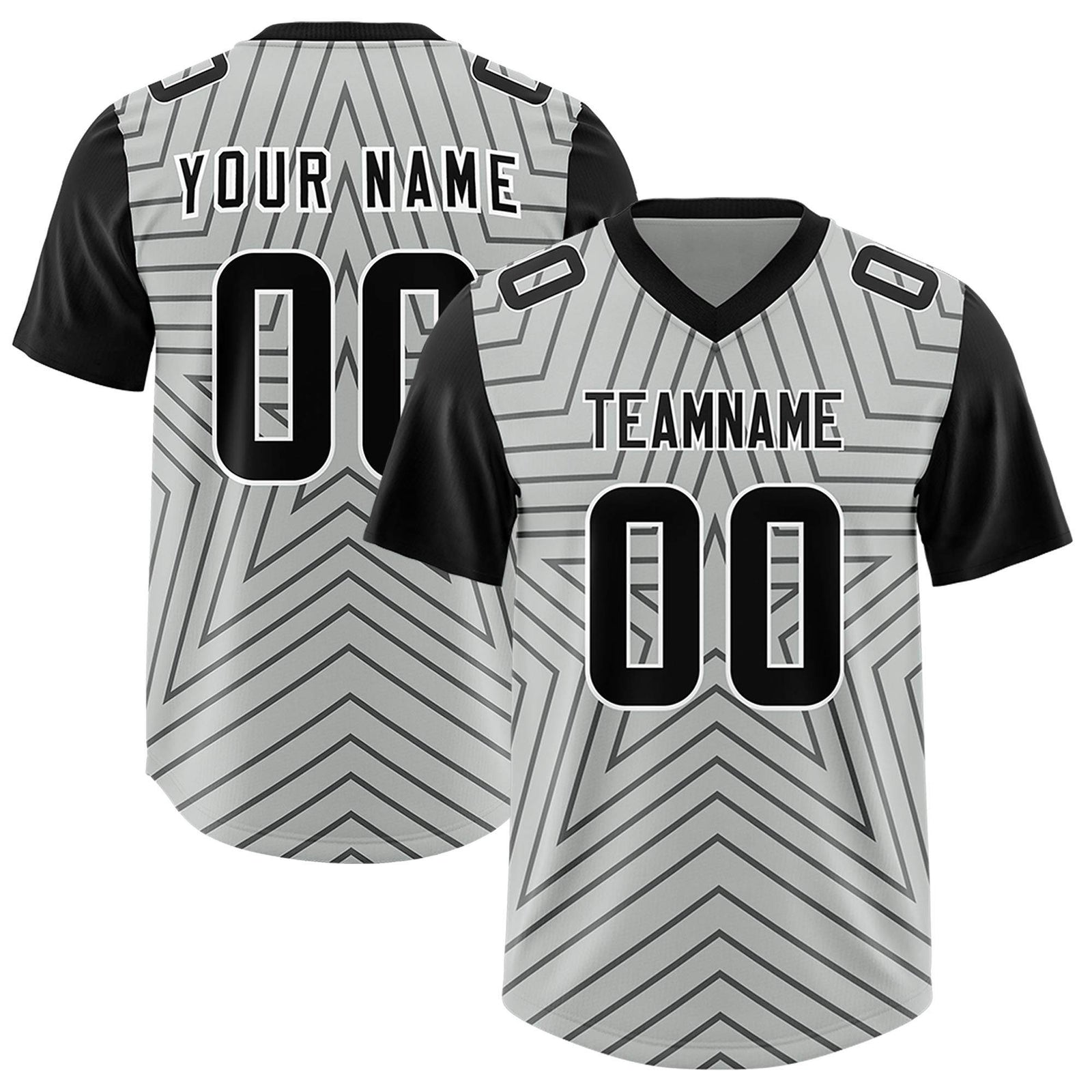 Custom Gray Black Personalized Star Pattern Raglan Sleeves Authentic Football Jersey