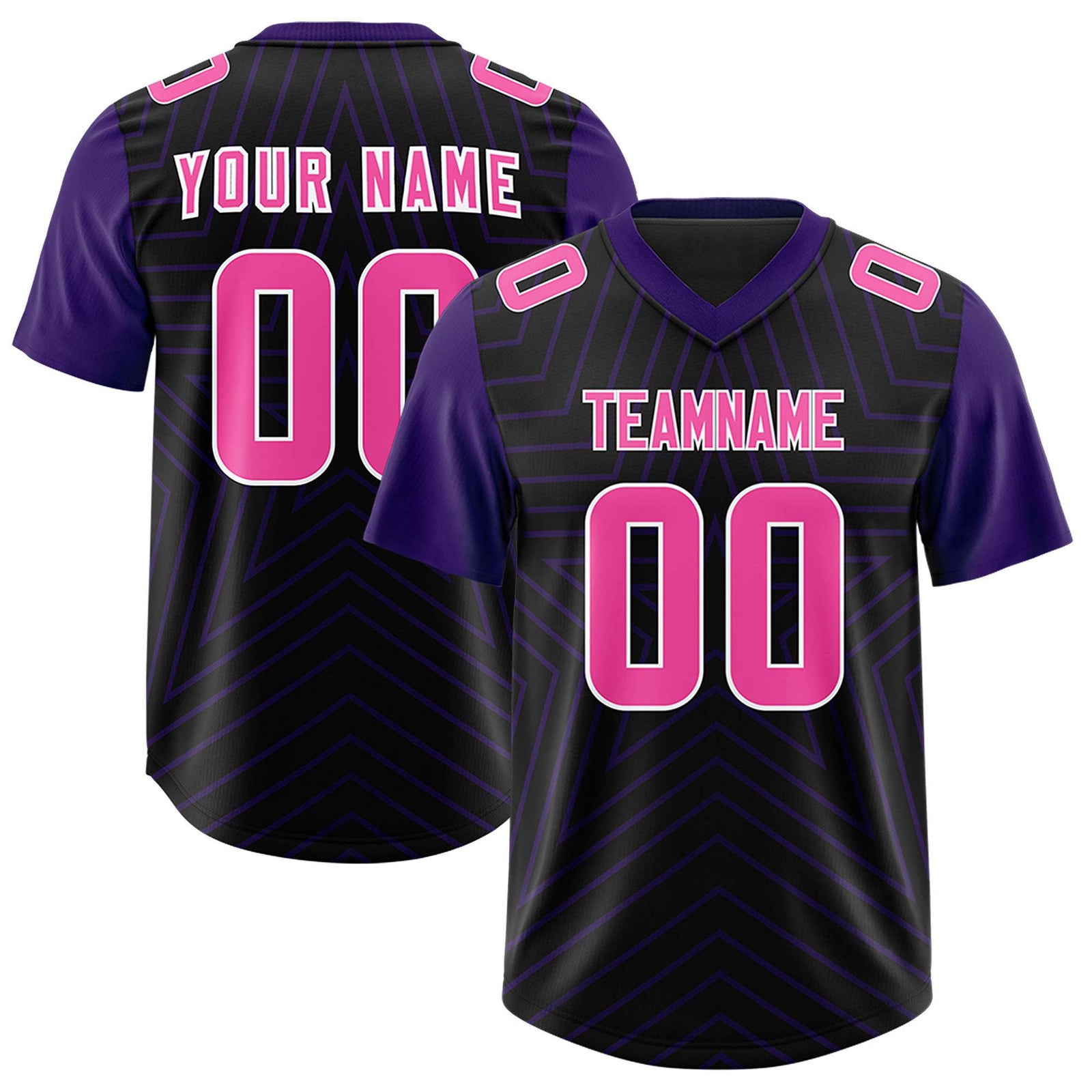 Custom Black Purple Personalized Star Pattern Raglan Sleeves Authentic Football Jersey