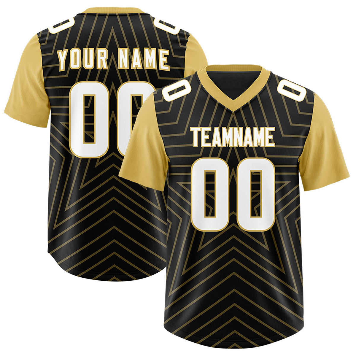 Custom Black Old Gold Personalized Star Pattern Raglan Sleeves Authentic Football Jersey