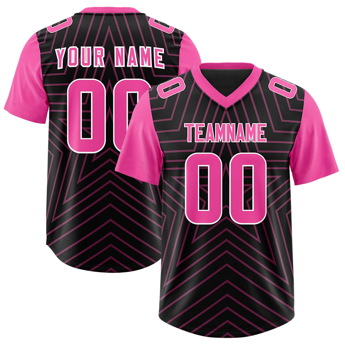 Custom Black Pink Personalized Star Pattern Raglan Sleeves Authentic Football Jersey