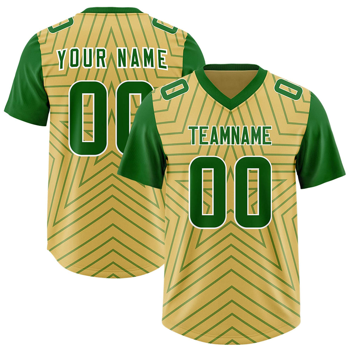 Custom Old Gold Kelly Green Personalized Star Pattern Raglan Sleeves Authentic Football Jersey